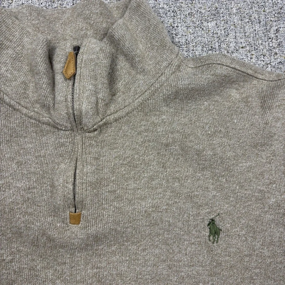 Polo Ralph Lauren Mens XL Quarter Zip Pullover Sweater Tan Cotton Heather Short